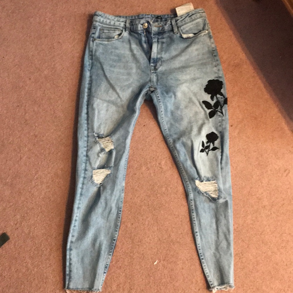 Ripped, Embroidered Jeans